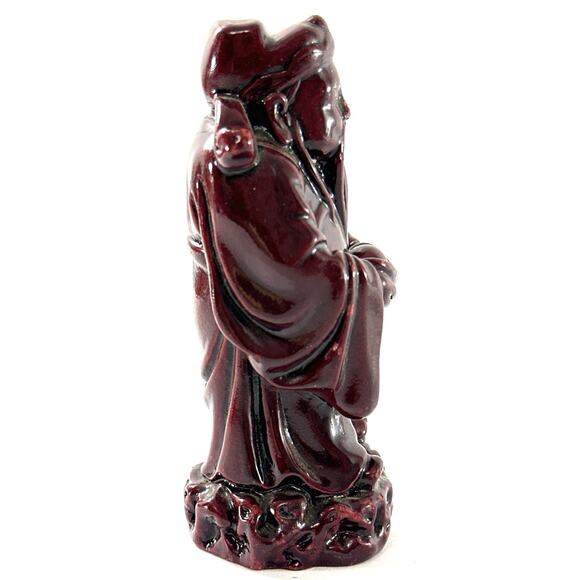 Vintage Chinese Shou Xing Longevity God Figurine Red Resin Statue 4.5” - Picture 2 of 5